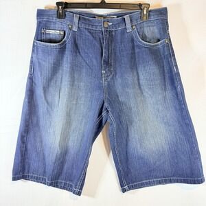 Indigo Thirty Shorts Men's Blue Size 38 Denim Embroidered Cotton